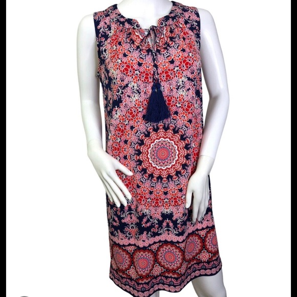 Chico's Dresses & Skirts - Chico’s Women Floral Geo Print Dress Size 3 - Front tassels Preowned